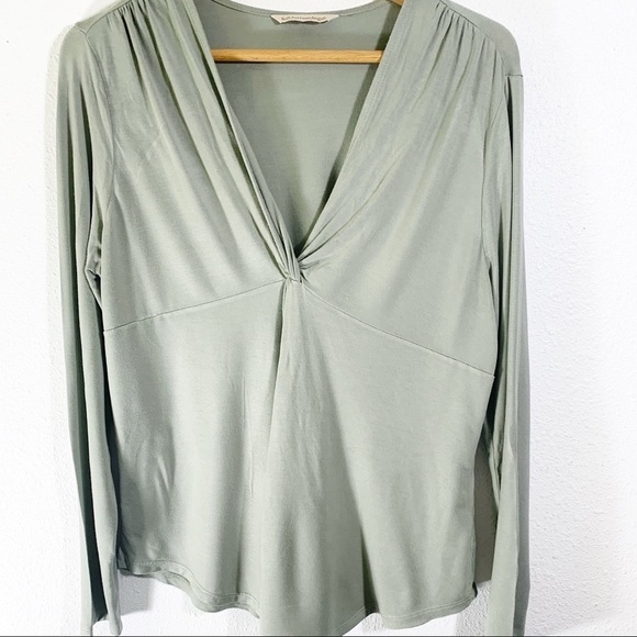 Soft Surroundings Long Sleeve Deep V-Neck Sage Green Tunic Jersey Knit Top - Picture 1 of 8